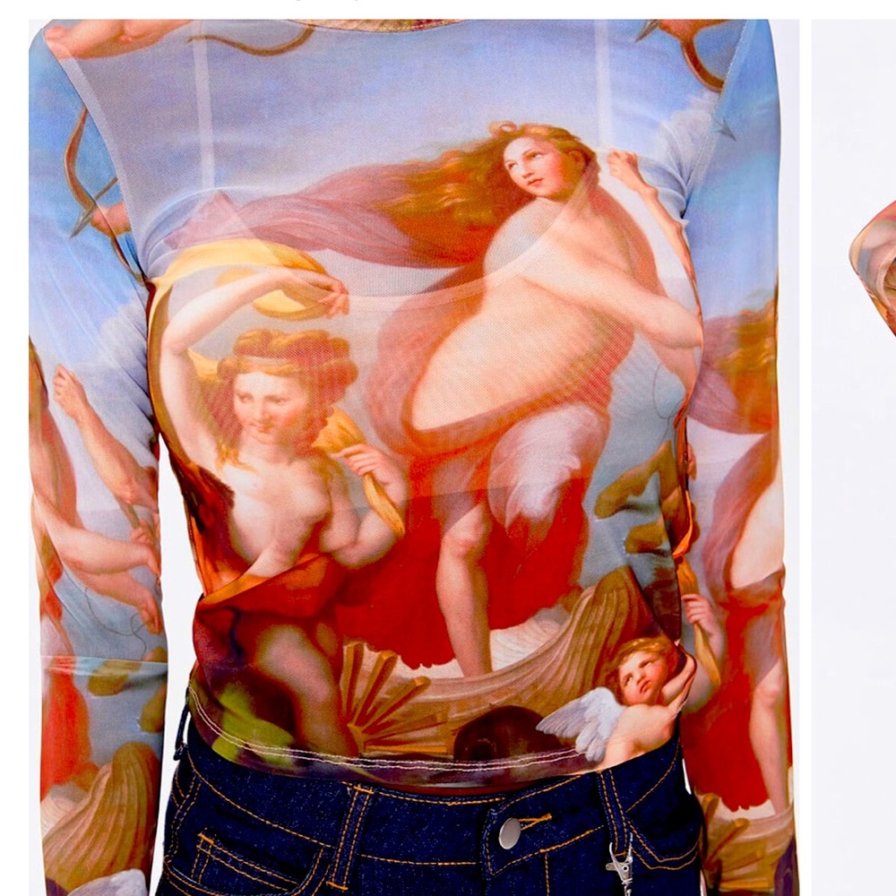 Forever 21 sheer Renaissance Art Print top